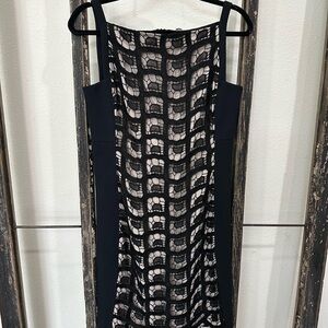 Diane Von Furstenberg Black and Cream Lace Midi Dress